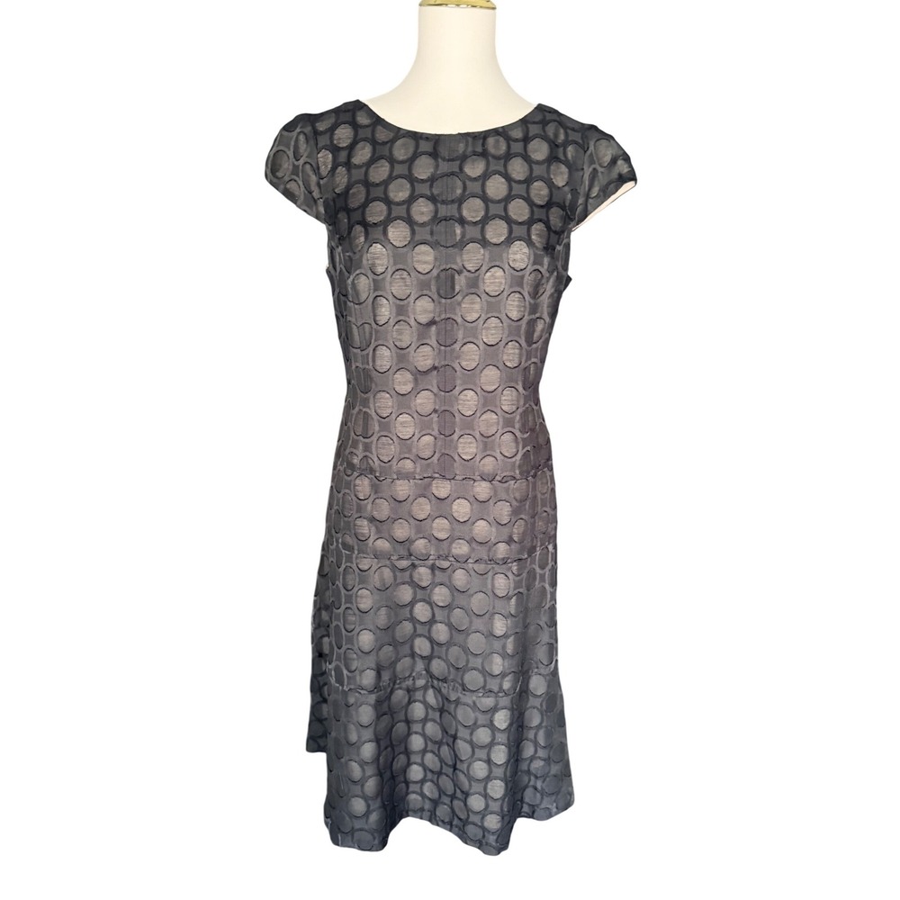 Anne Klein Black Circle Polka Dot Fit & Flare Dress Cap Sleeve Women Size 12